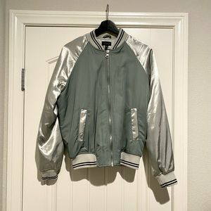 TOPSHOP SEA FOAM GREEN SATIN SLEEVE BOMBER JACKET